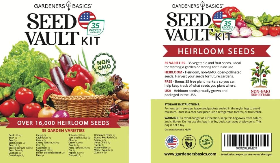 Gardeners Basic Seeds Garden Kit Over 16,000 Seeds Non-GMO and Heirloom
