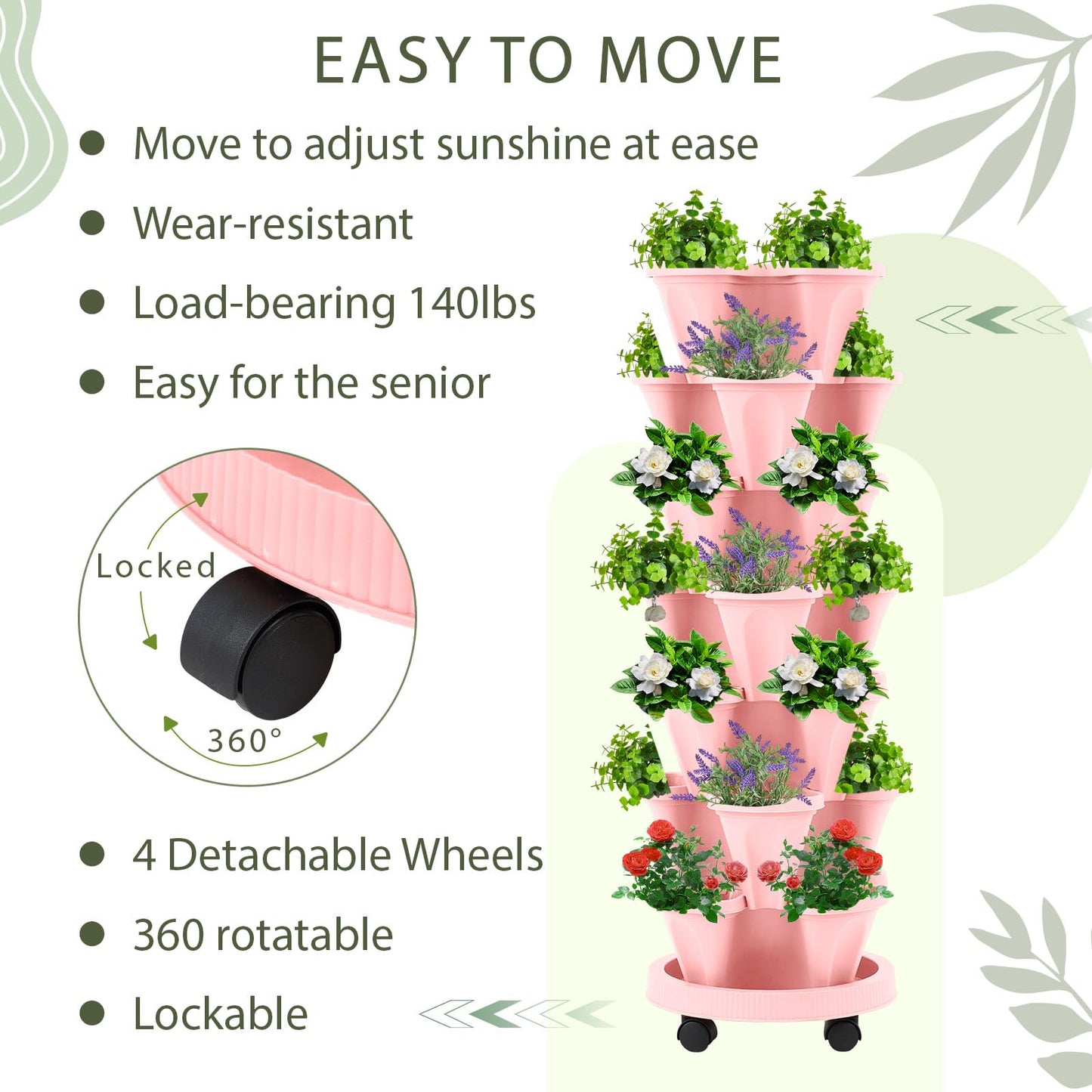 Set(2) of 7 Tier Vertical Planter Tower with Removable Wheels and Tools