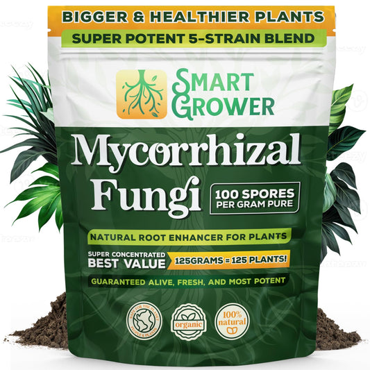 Fungi Organic Root Enhancer for Plants, Super Potent 100 Spores Per Gram, 5-Strain Blend, Rapid Results for Gardens, Houseplants, Lawns, Mycorrhizae Smart Grower 125 Grams for 125 Plants