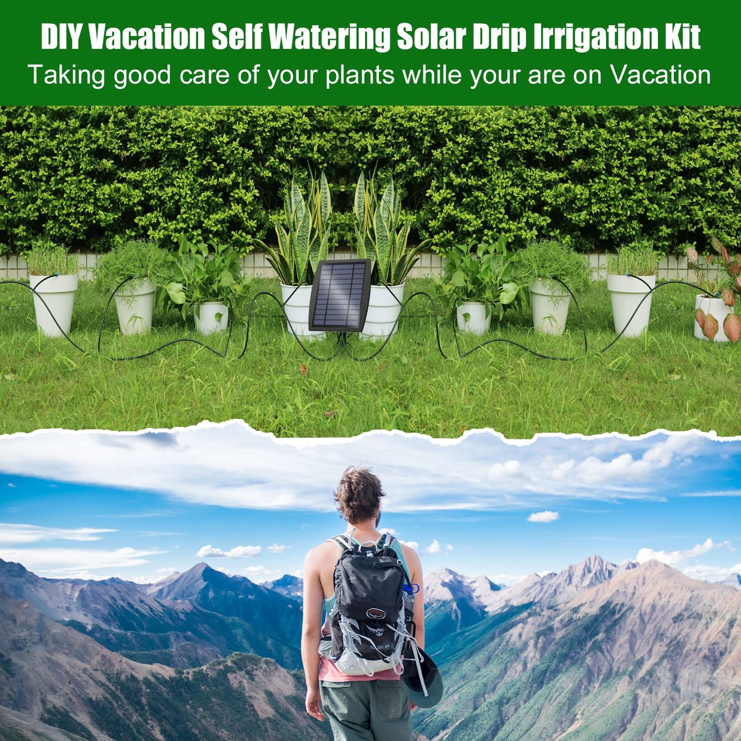 Solar Powered Auto Easy DIY Watering Device Supported Pots Plants, 6 Timing Modes with Anti-Siphoning Device (Supported 10 Pots, 6Timing Modes)