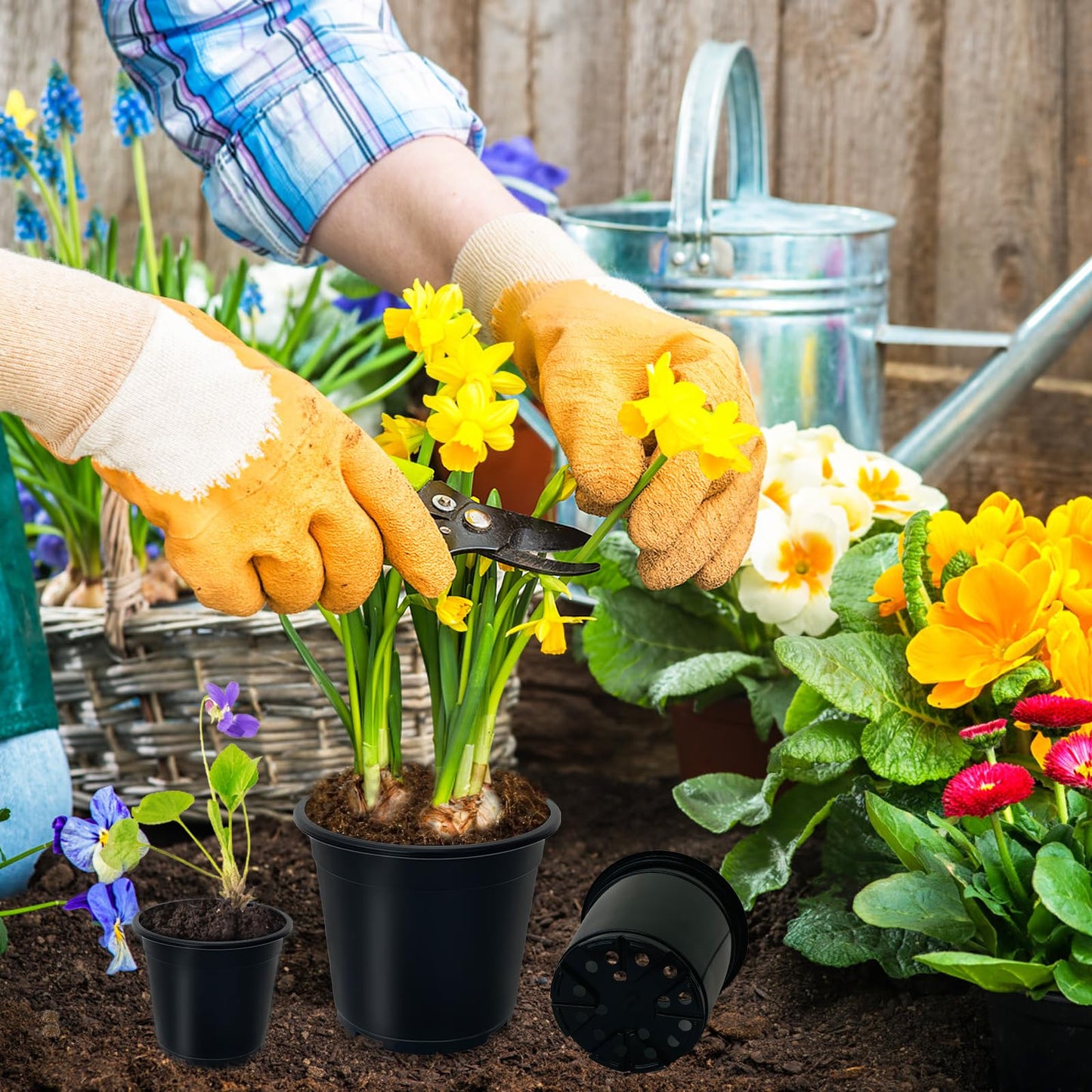 Plant Pots,Black Plastic Pots with Drainage Holes