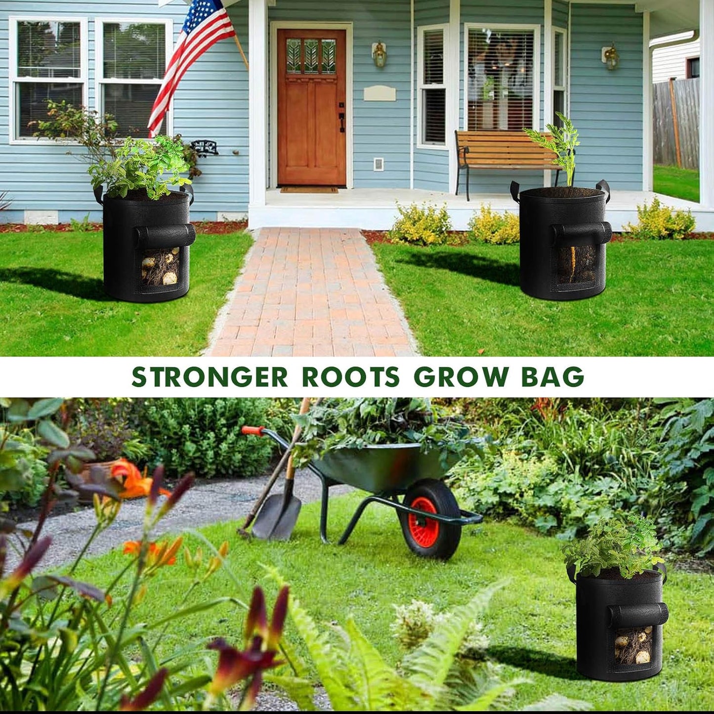 5-Pack 10 Gallon Garden Planting Bag with Reinforced Handle
