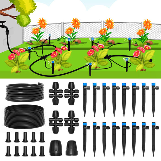 230FT Quick-Connect Drip Irrigation System Kit, with 1/4" & 1/2" Fast-Lock Tubing - Adjustable Nozzles & Sprinklers for Garden, Greenhouse, Lawn, Potted Plants