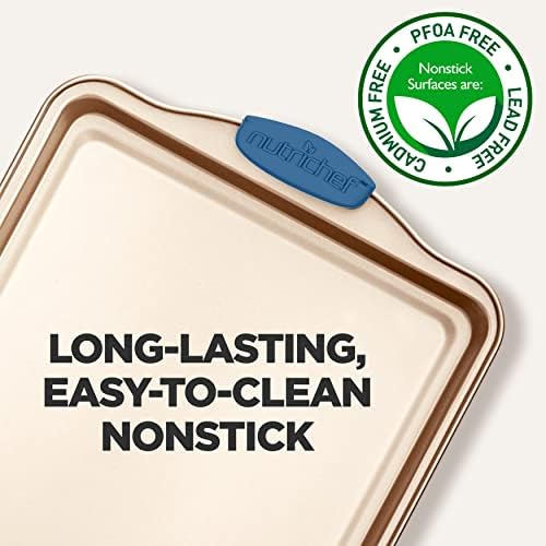 Carbon Steel Non-Toxic Nonstick Bakeware Setw/ Blue Silicone Handles - Champagne Gold