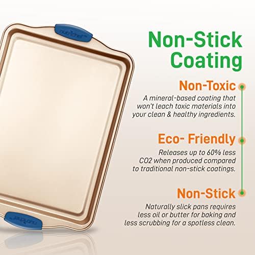 Carbon Steel Non-Toxic Nonstick Bakeware Setw/ Blue Silicone Handles - Champagne Gold