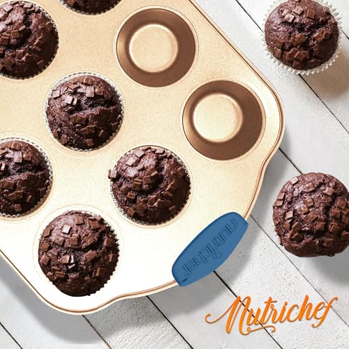 Carbon Steel Non-Toxic Nonstick Bakeware Setw/ Blue Silicone Handles - Champagne Gold