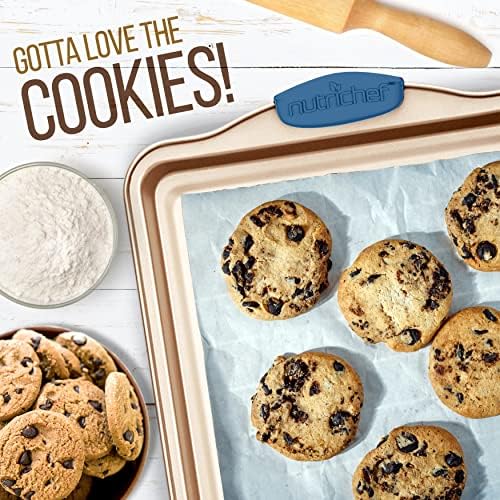 Carbon Steel Non-Toxic Nonstick Bakeware Setw/ Blue Silicone Handles - Champagne Gold