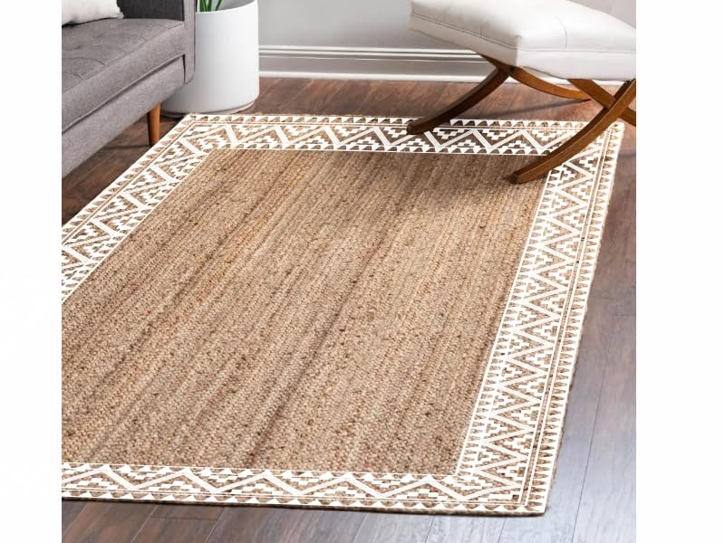 Premium Quality Jute Braided Area Rug, Stain Resistance, Natural Handmade
