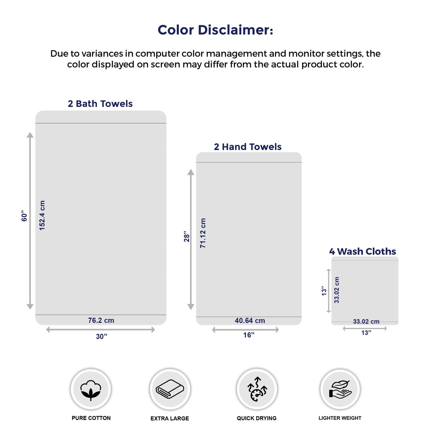 100% Cotton, Lighter Weight Towels Perfect for Bathroom, Assorted Colors & Sizes