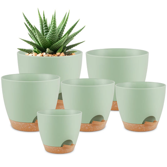 Self Watering Pots, Set of 5 Plastic Planters INdoor/Outdoor