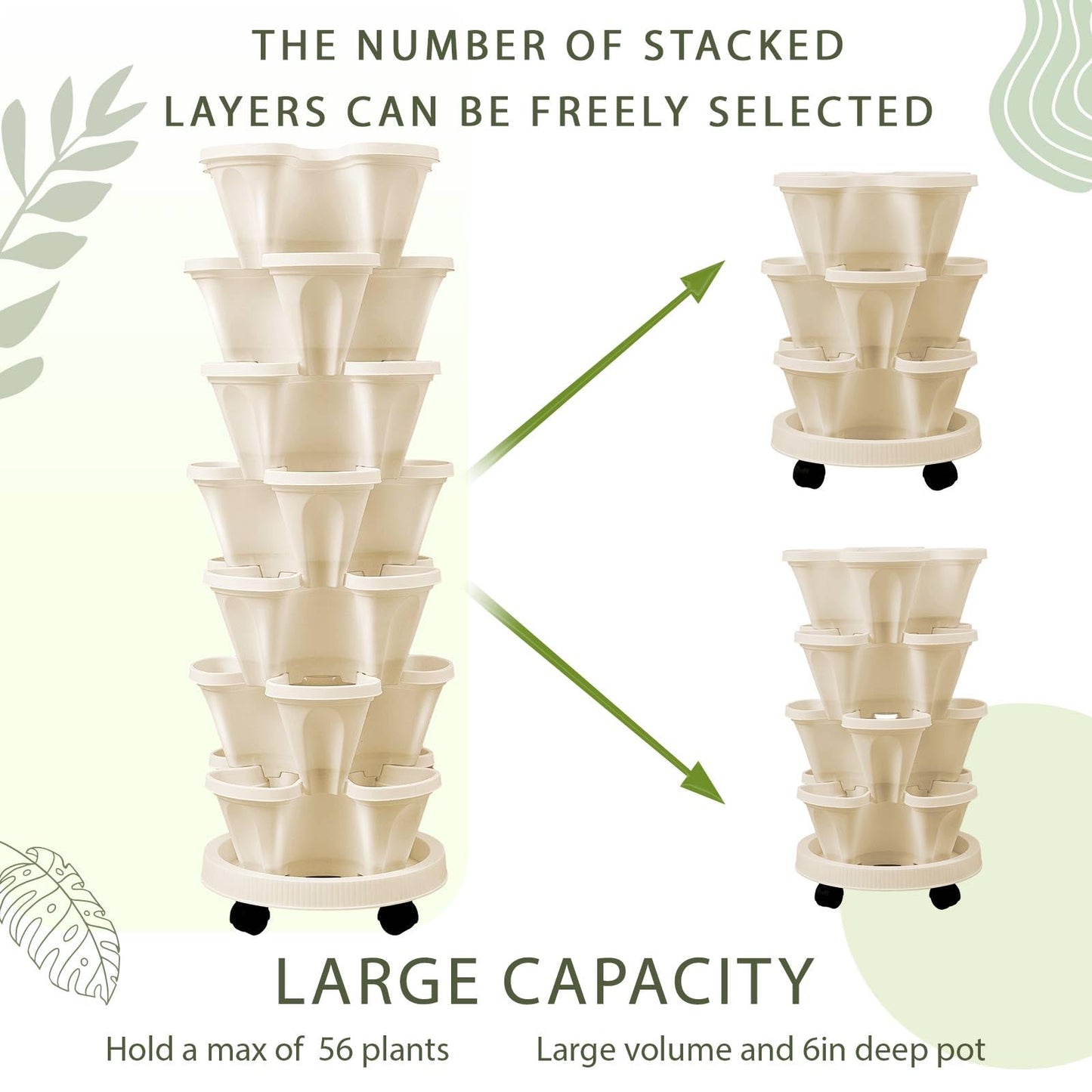 Set(2) of 7 Tier Vertical Planter Tower with Removable Wheels and Tools