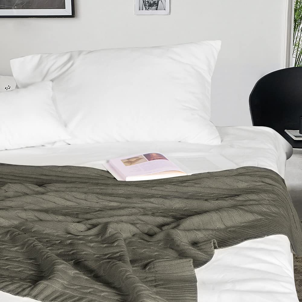 100% Pure Cotton Cable Knitted Super Soft Throw Blanket