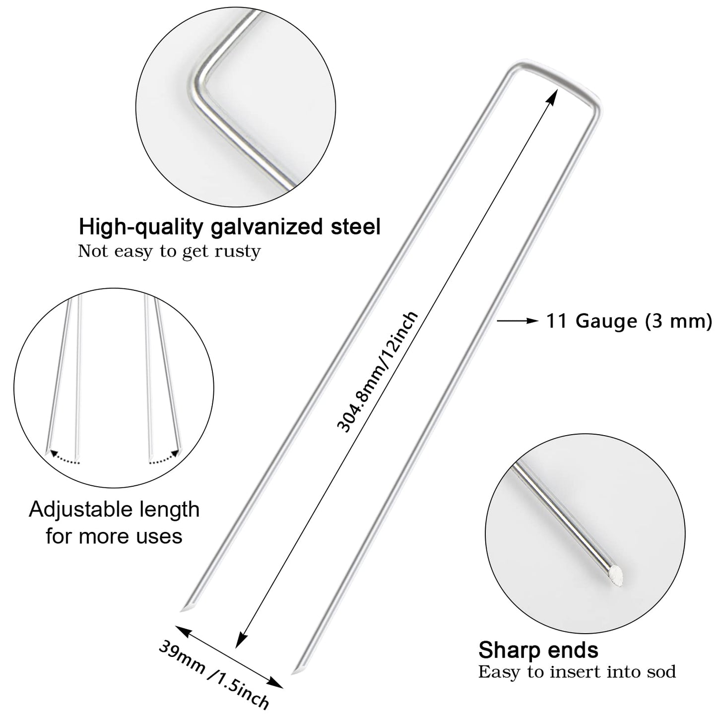 Galvanized Landscape Staples 11 Gauge Anti-Rust Garden Stakes