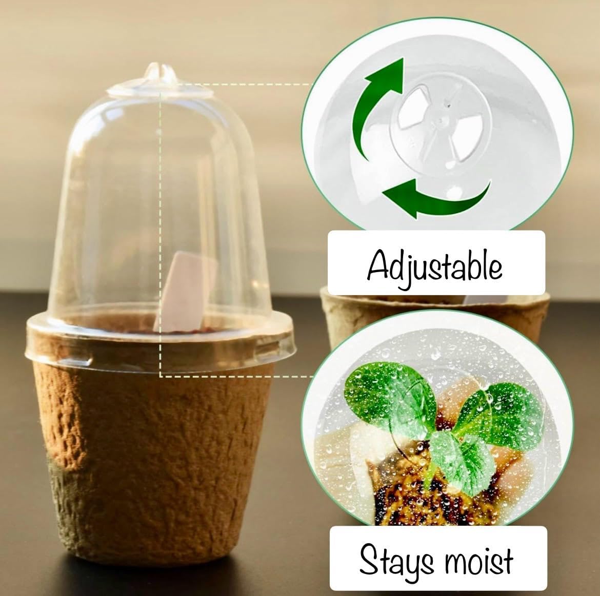 2.33 inch Organic Biodegradable, Eco Friendly Peat Seedling Pots with Humidity Dome