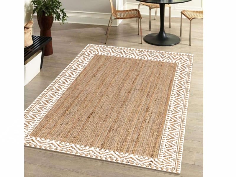 Premium Quality Jute Braided Area Rug, Stain Resistance, Natural Handmade