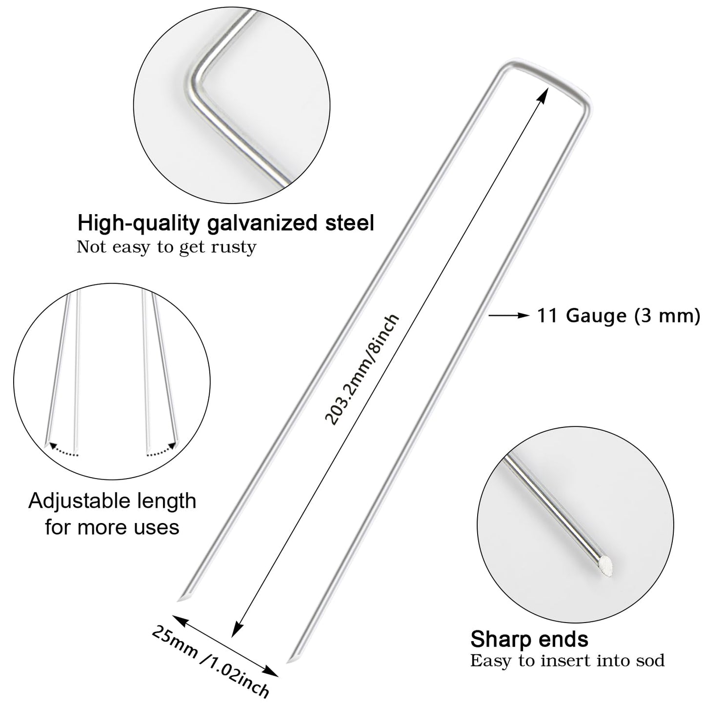 Galvanized Landscape Staples 11 Gauge Anti-Rust Garden Stakes