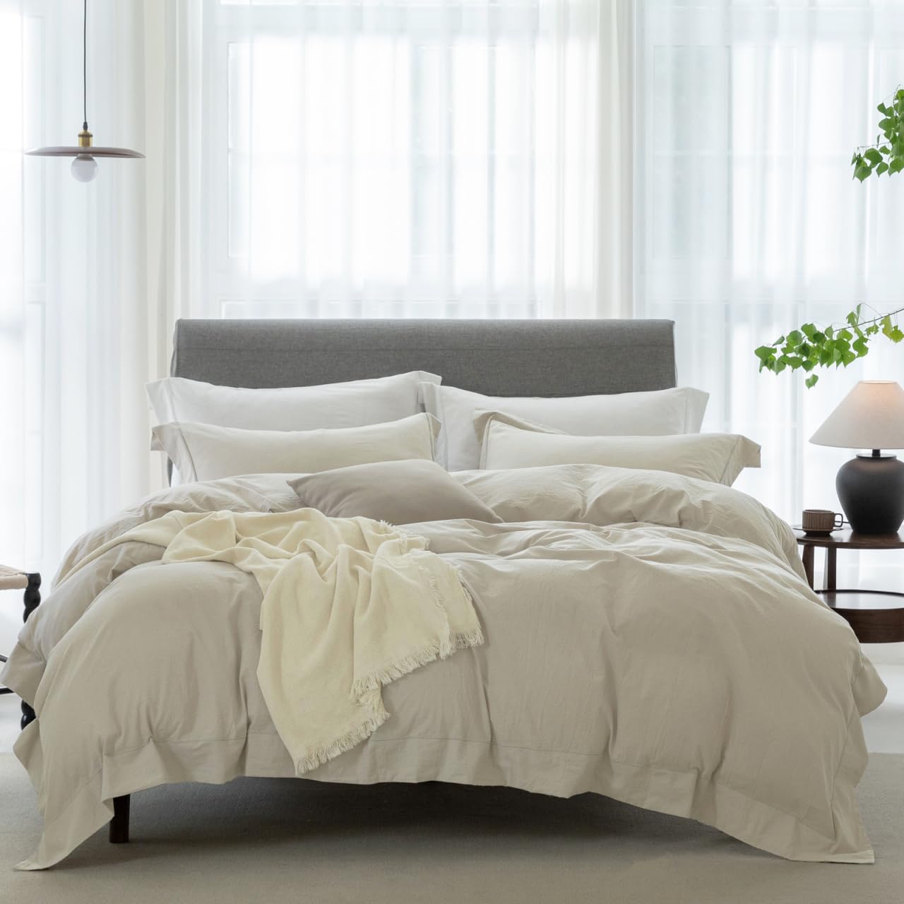 Bedding Duvet Cover Set Linen Like Texture 100% Cotton - Breathable