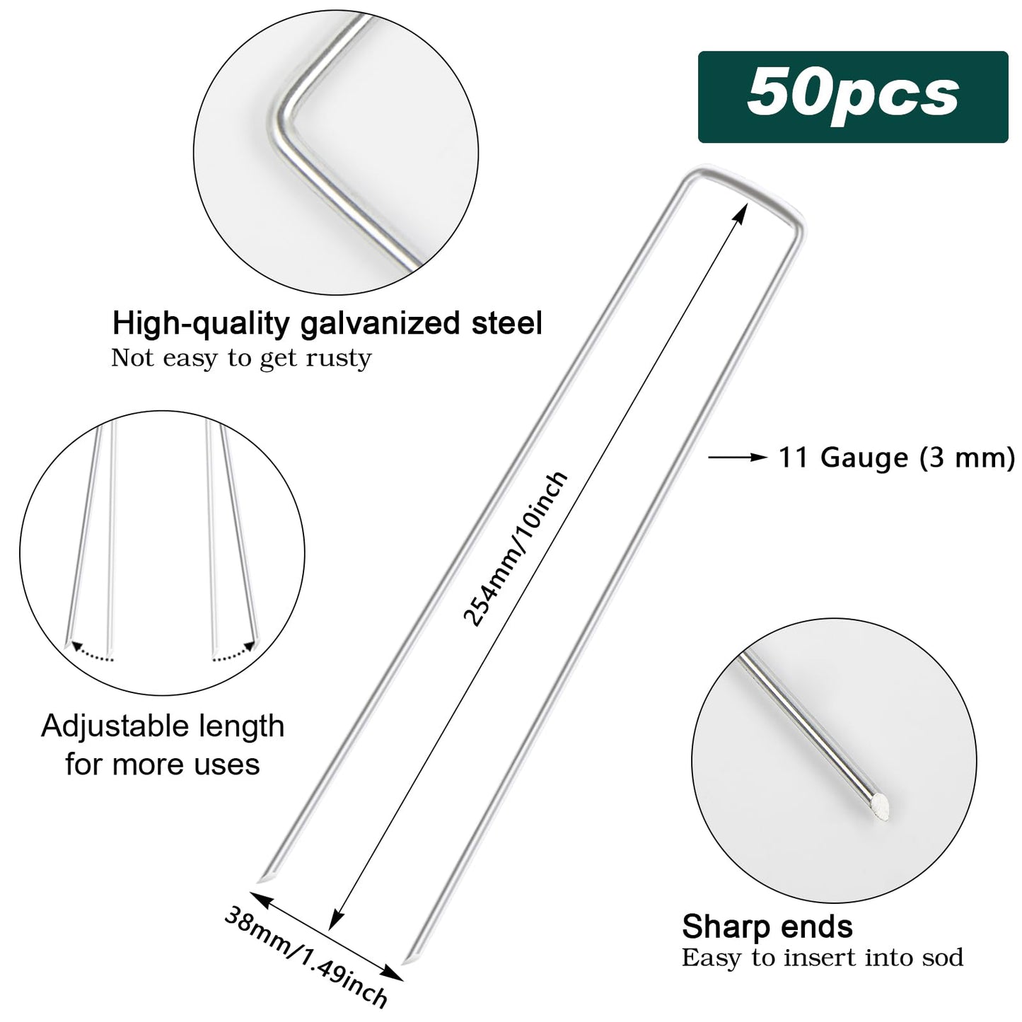 Galvanized Landscape Staples 11 Gauge Anti-Rust Garden Stakes