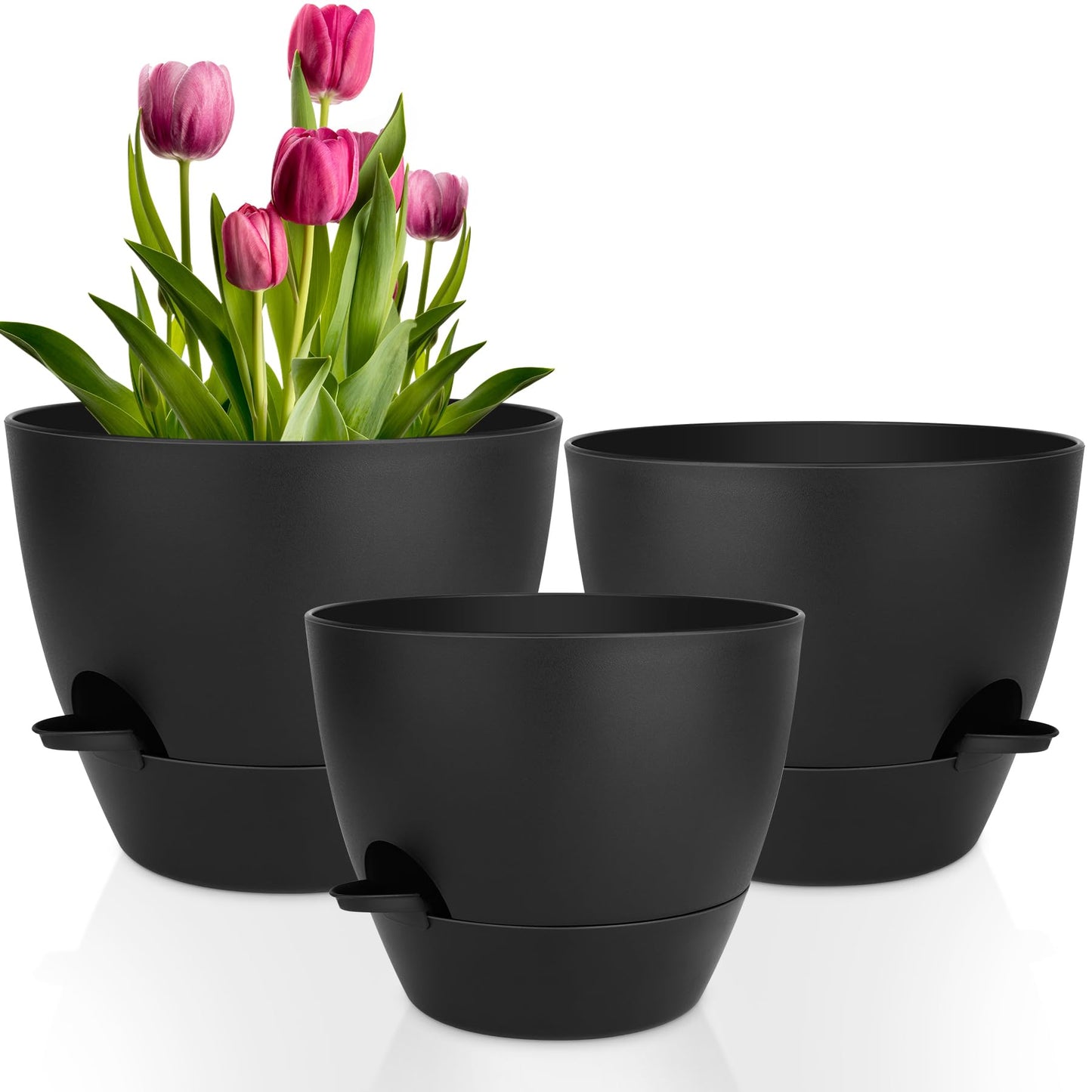 Self Watering Pots, Set of 5 Plastic Planters INdoor/Outdoor