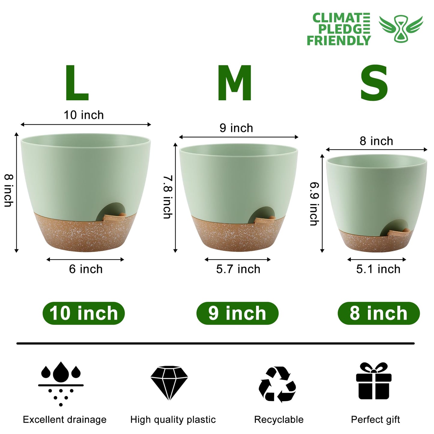 Self Watering Pots, Set of 5 Plastic Planters INdoor/Outdoor