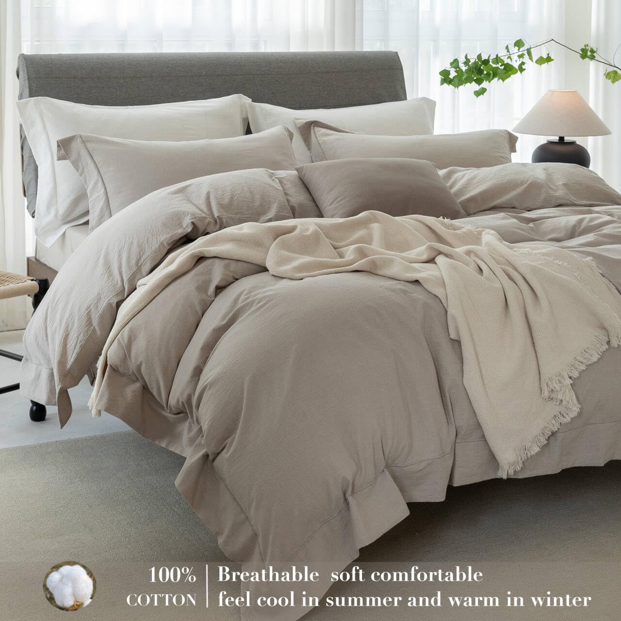 Bedding Duvet Cover Set Linen Like Texture 100% Cotton - Breathable