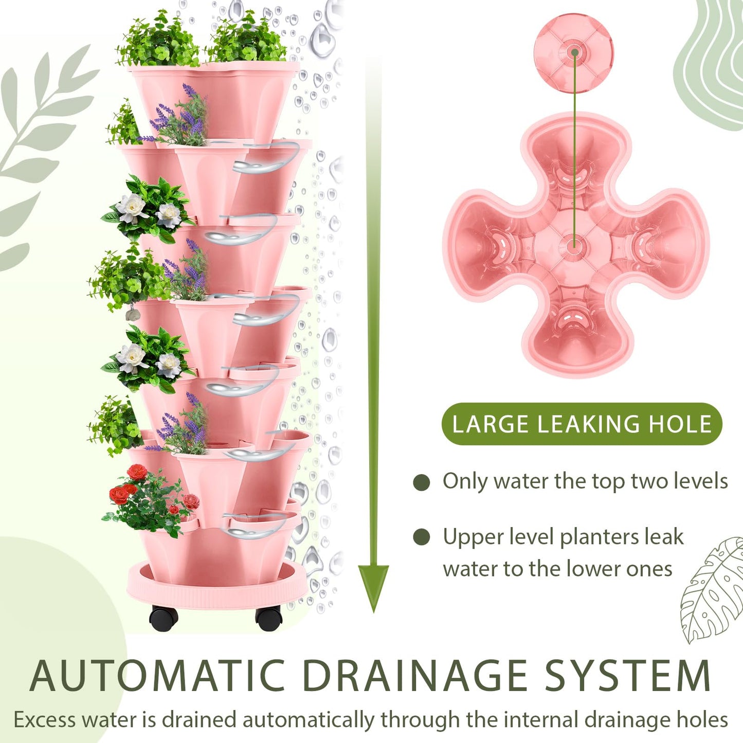 Set(2) of 7 Tier Vertical Planter Tower with Removable Wheels and Tools