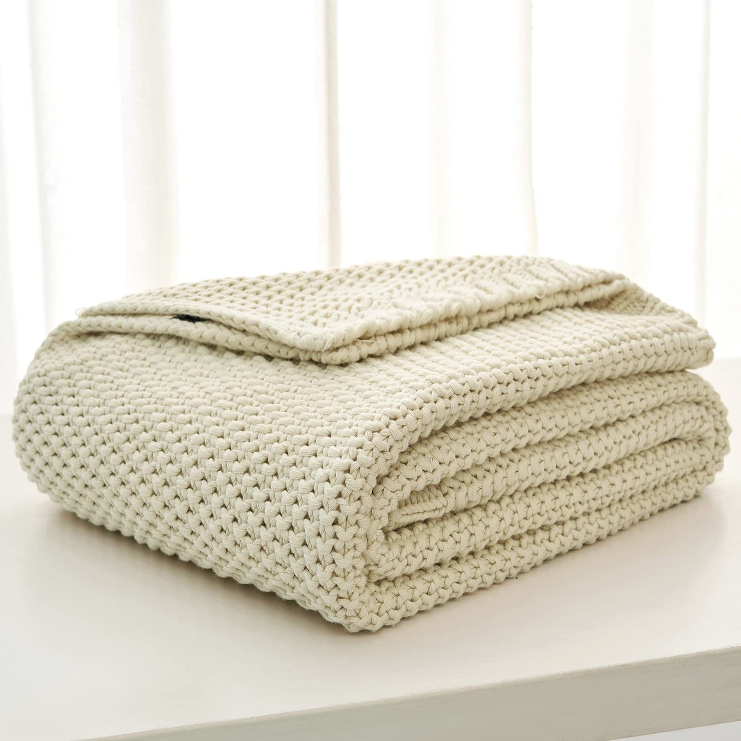 Chunky Cable Knit Throw Blanket Lightweight 100% Organic Cotton