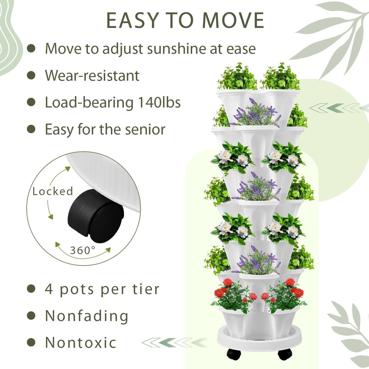Set(2) of 7 Tier Vertical Planter Tower with Removable Wheels and Tools