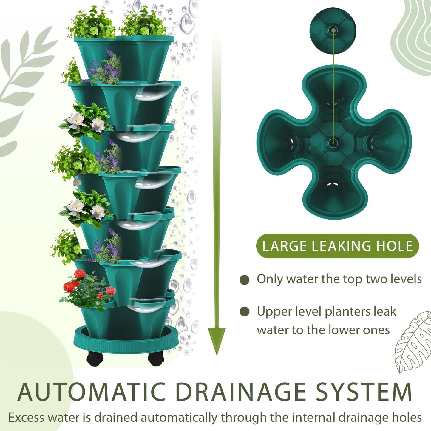 Set(2) of 7 Tier Vertical Planter Tower with Removable Wheels and Tools