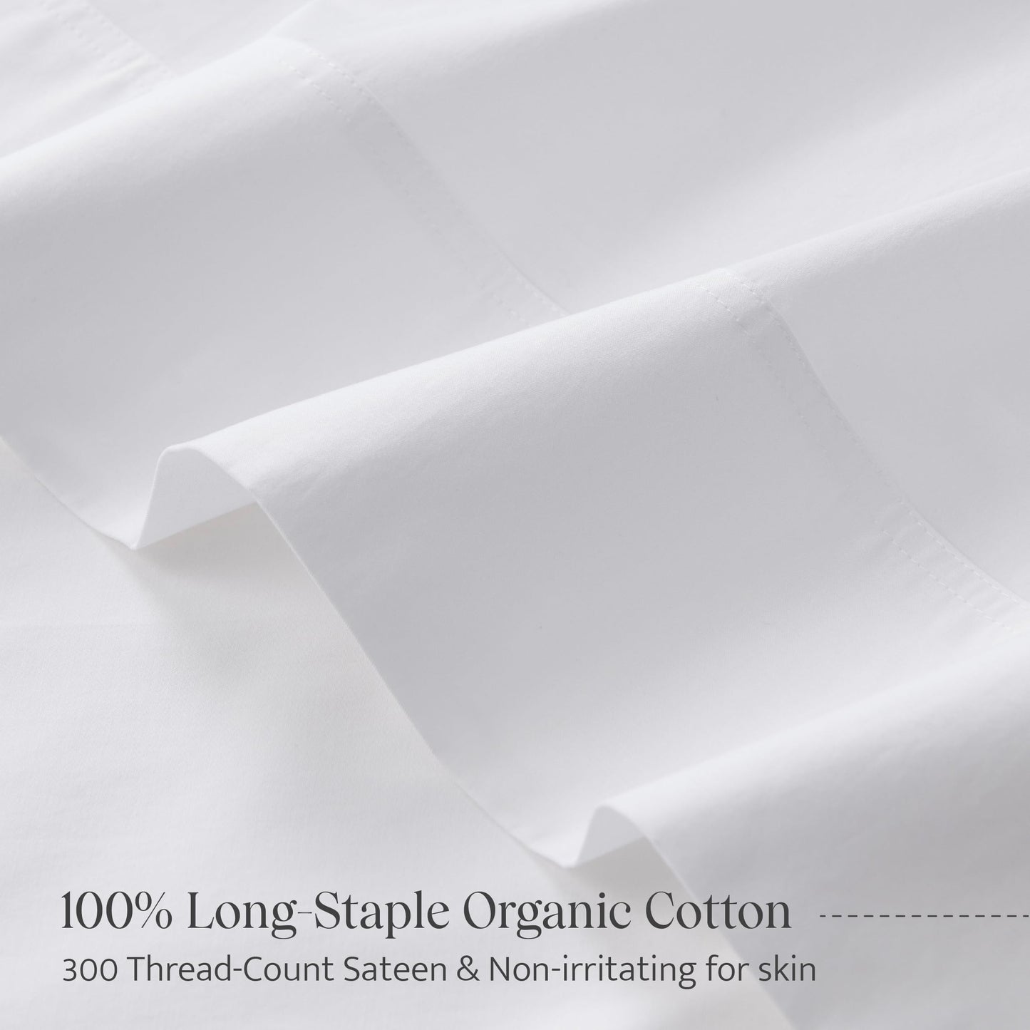 Double Stitch Organic Cotton Sheets - Soft & Breathable Sheet Set 4 Piece, Luxury 300 TC