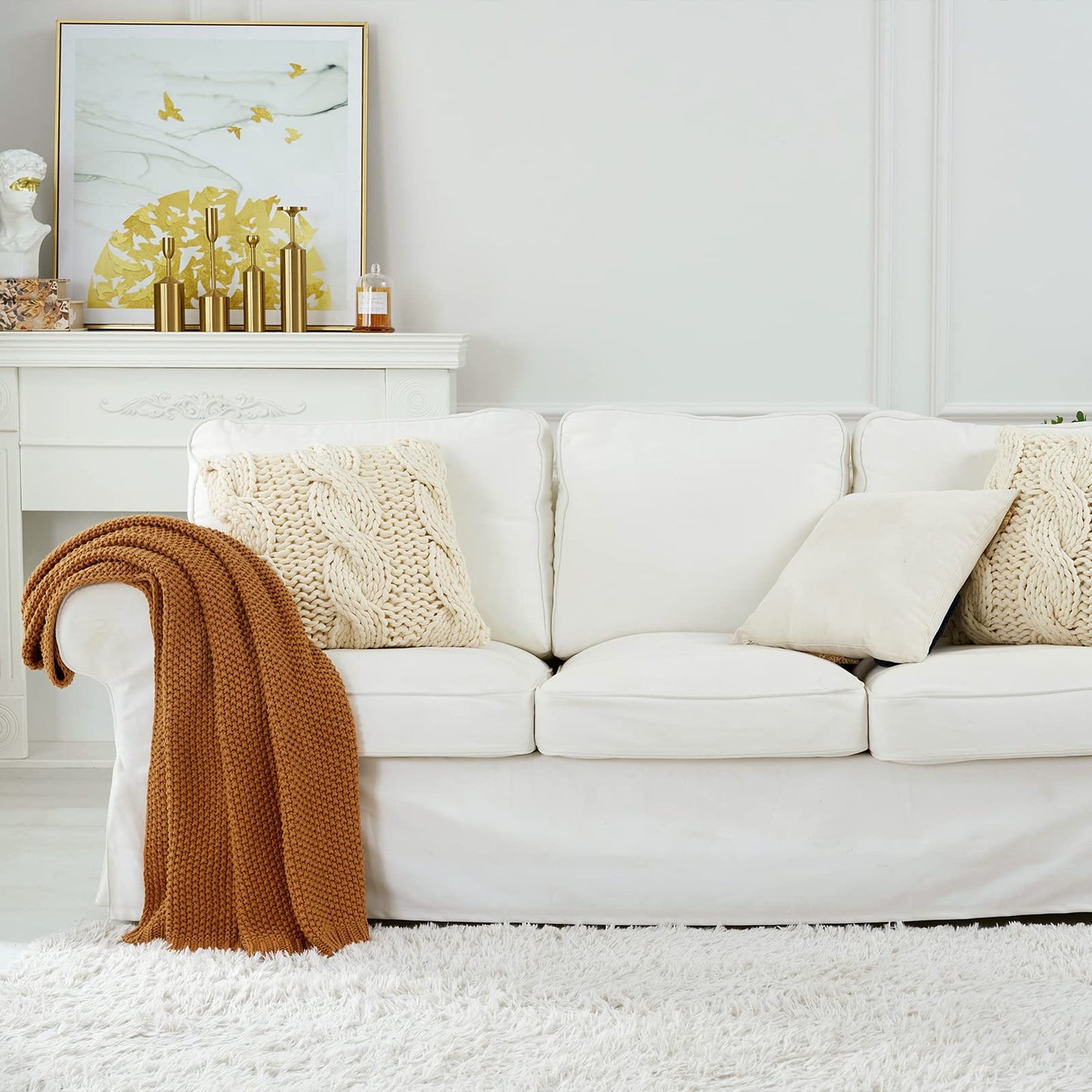 Chunky Cable Knit Throw Blanket Lightweight 100% Organic Cotton