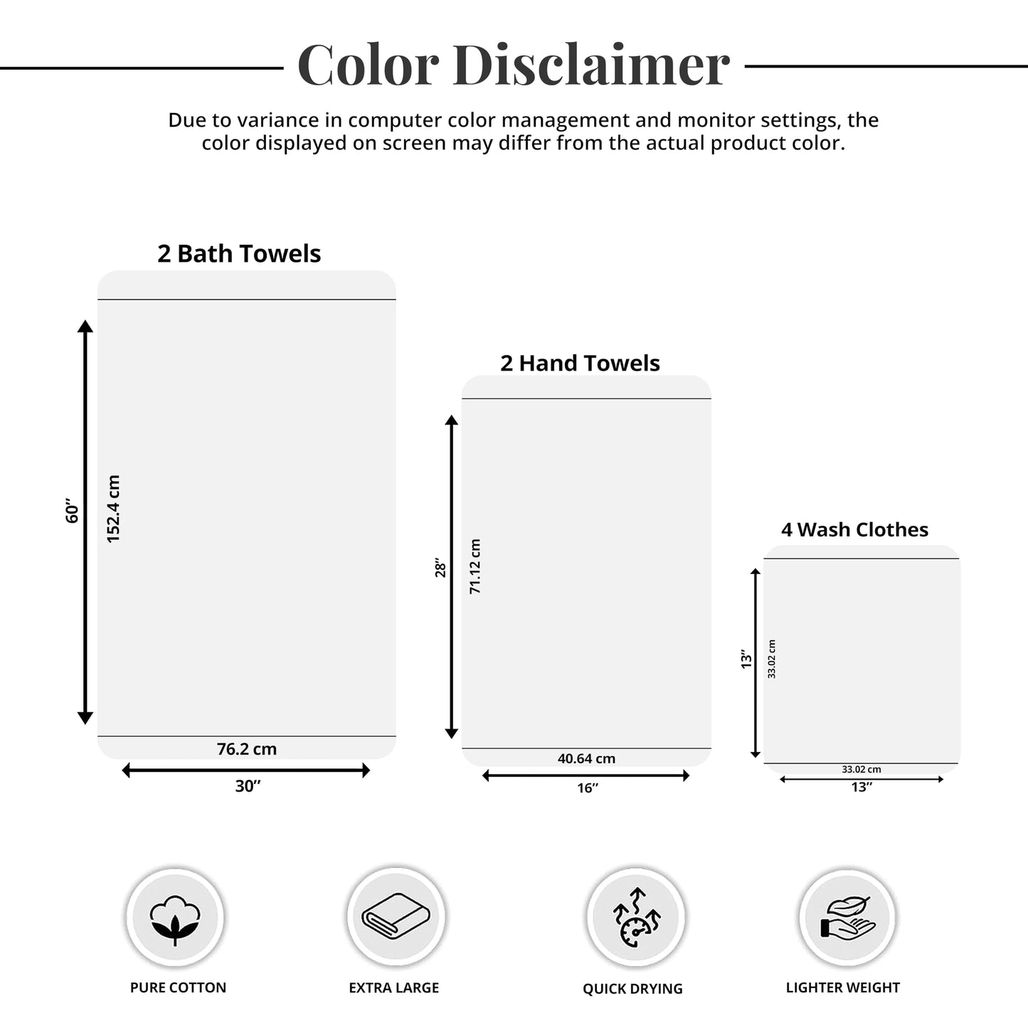 100% Cotton, Lighter Weight Towels Perfect for Bathroom, Assorted Colors & Sizes