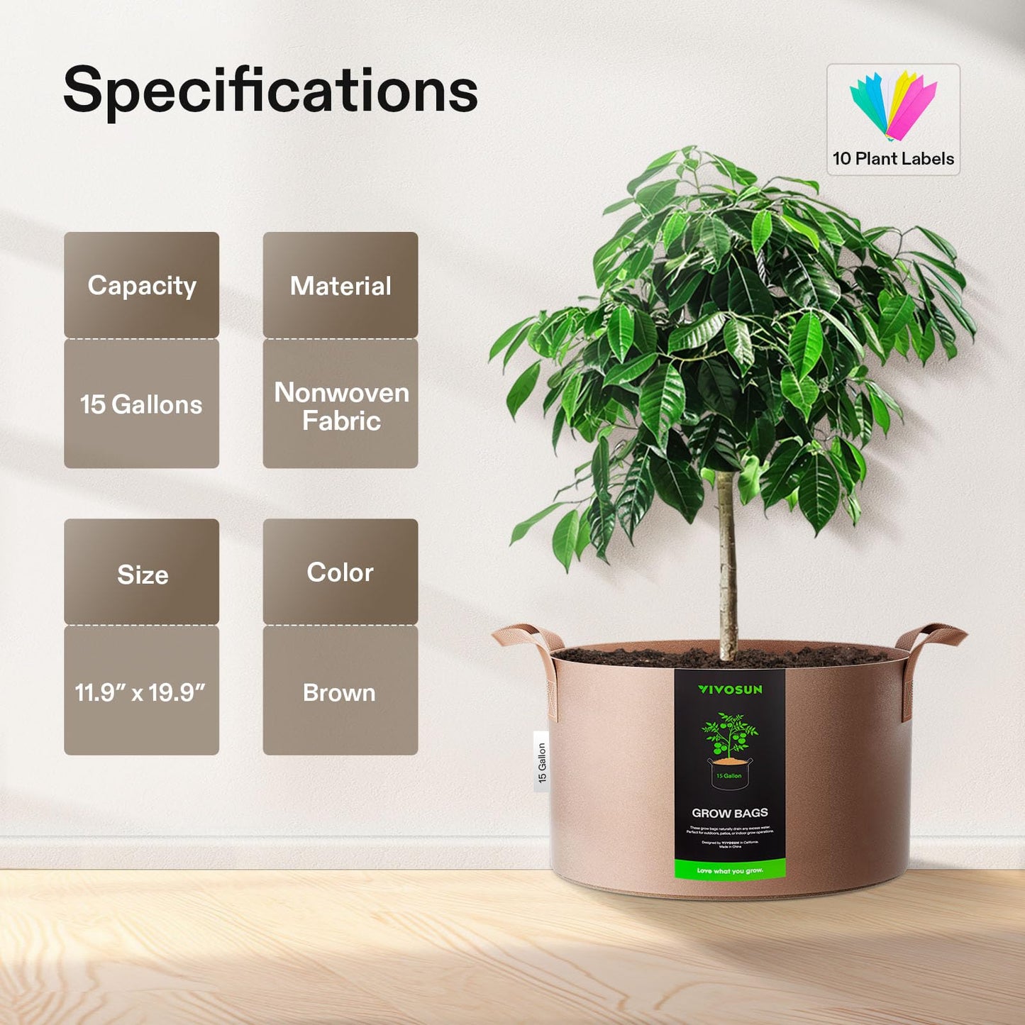 5-Pack 5 Gallon Grow Bags Heavy Duty Plant Fabric Pots with Handles