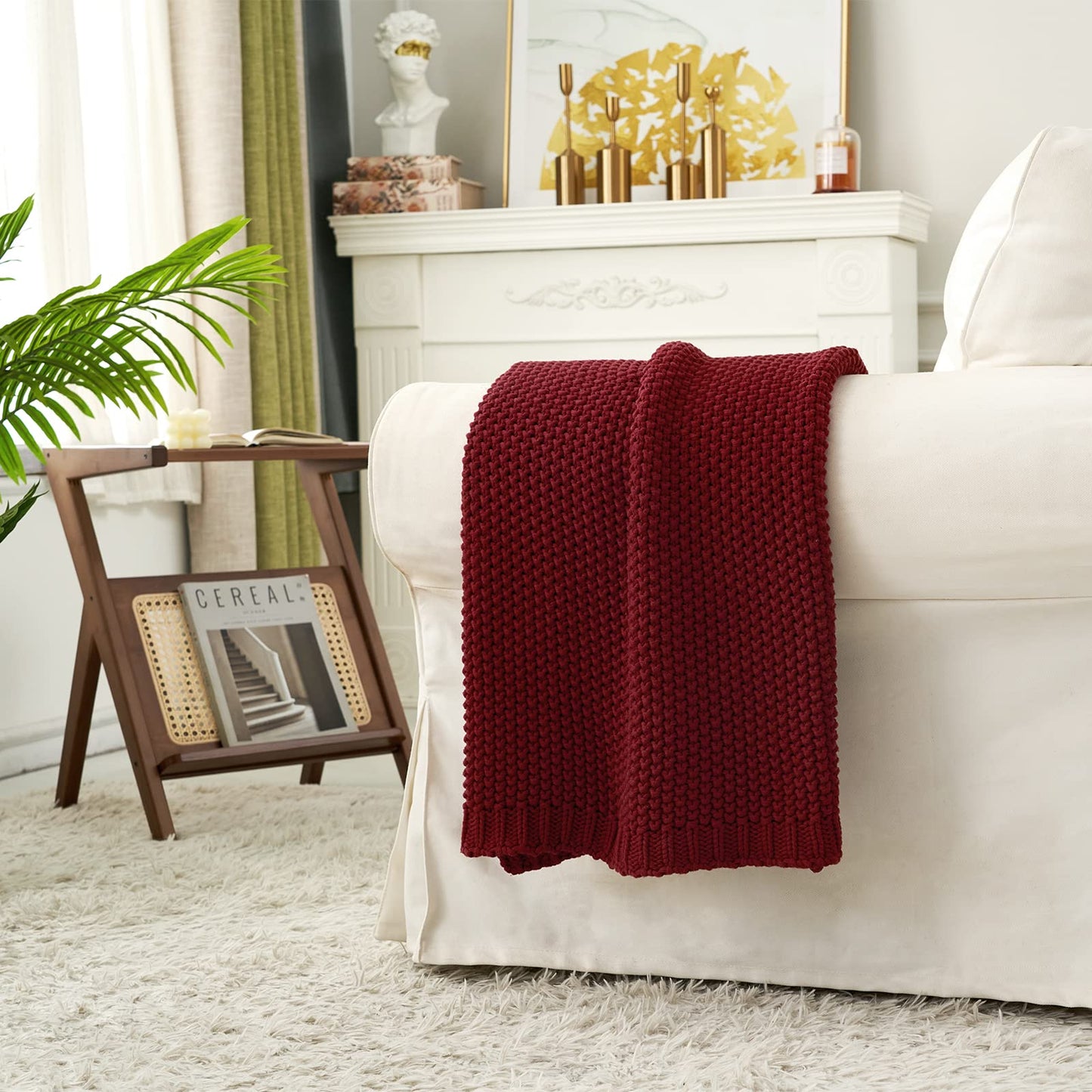 Chunky Cable Knit Throw Blanket Lightweight 100% Organic Cotton