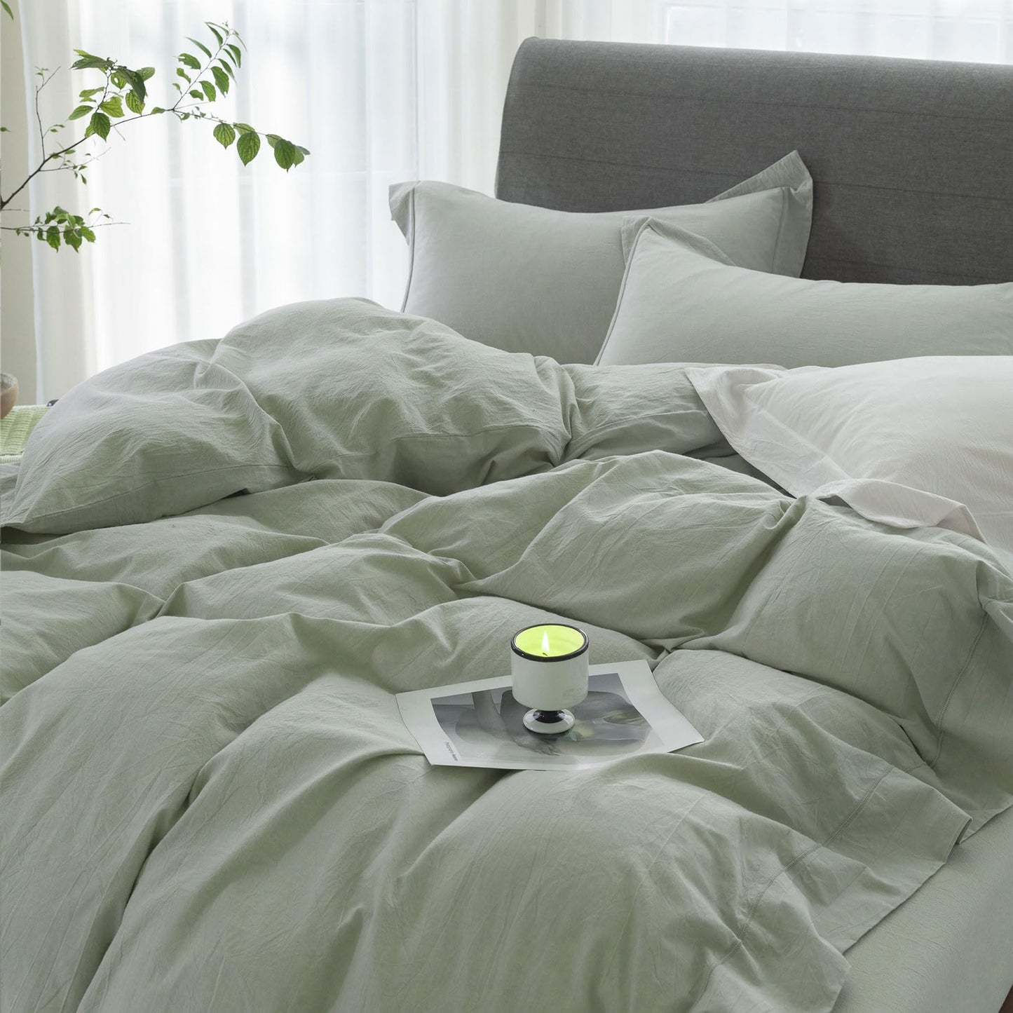 Bedding Duvet Cover Set Linen Like Texture 100% Cotton - Breathable