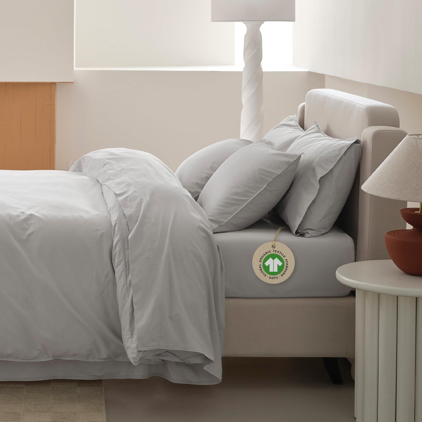 Double Stitch Organic Cotton Sheets - Soft & Breathable Sheet Set 4 Piece, Luxury 300 TC