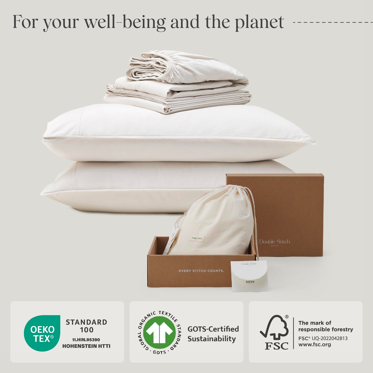Double Stitch Organic Cotton Sheets - Soft & Breathable Sheet Set 4 Piece, Luxury 300 TC