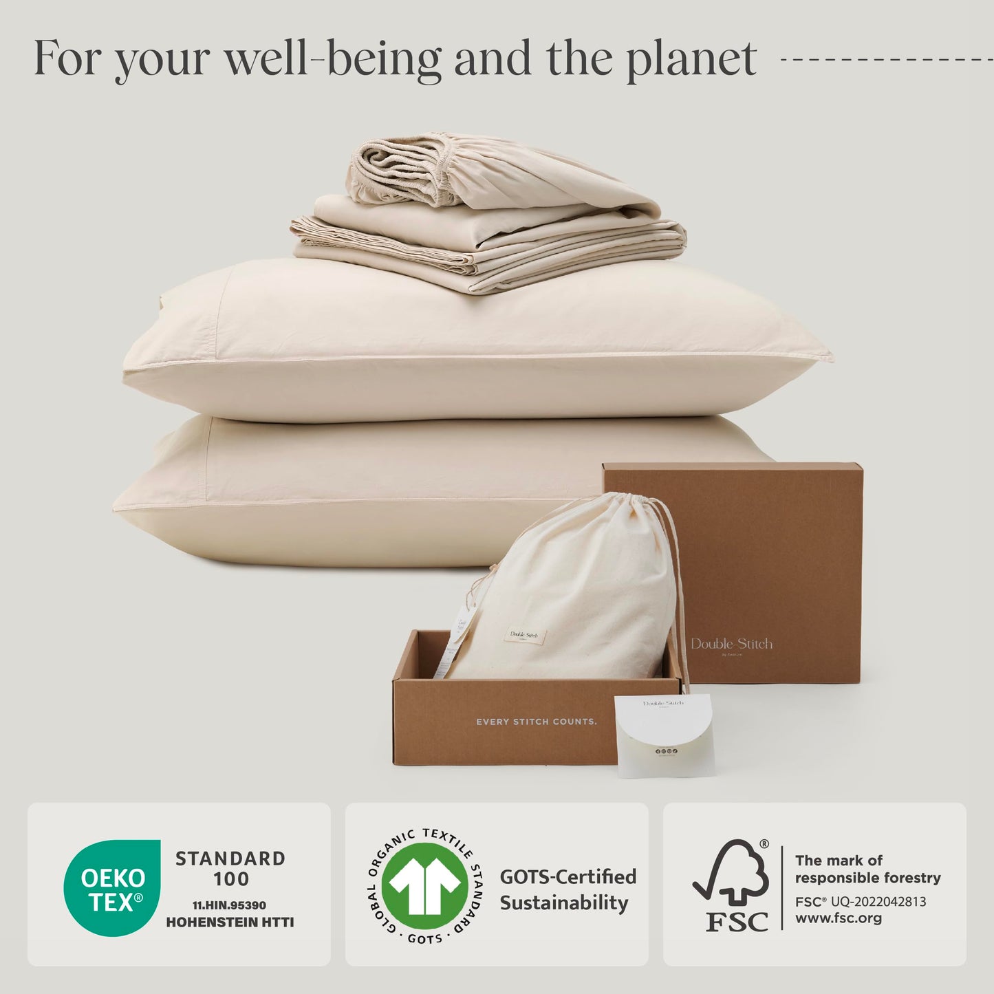 Double Stitch Organic Cotton Sheets - Soft & Breathable Sheet Set 4 Piece, Luxury 300 TC