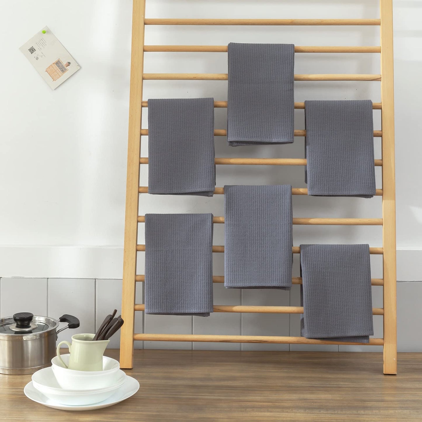 Dish Towels Set, 100% Cotton 6 Pack, Super Absorbent for Drying and Cleaning