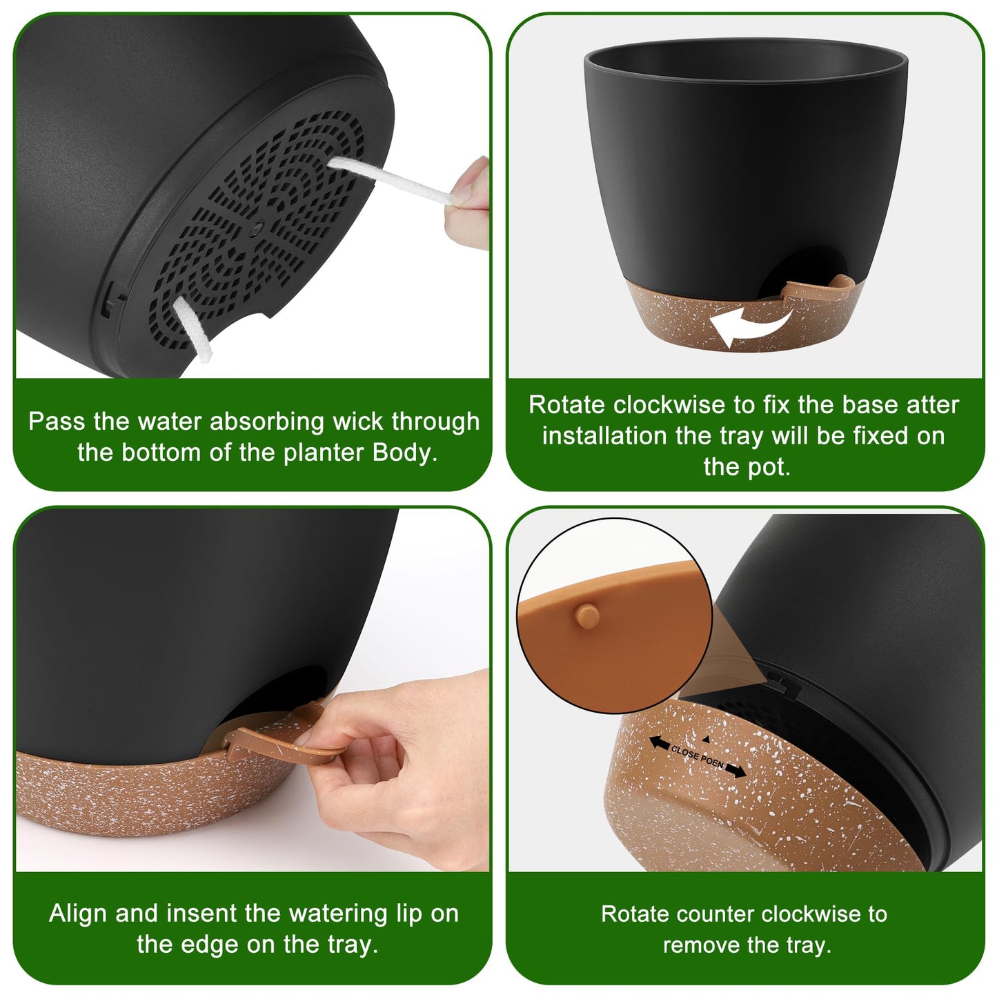 Self Watering Pots, Set of 5 Plastic Planters INdoor/Outdoor