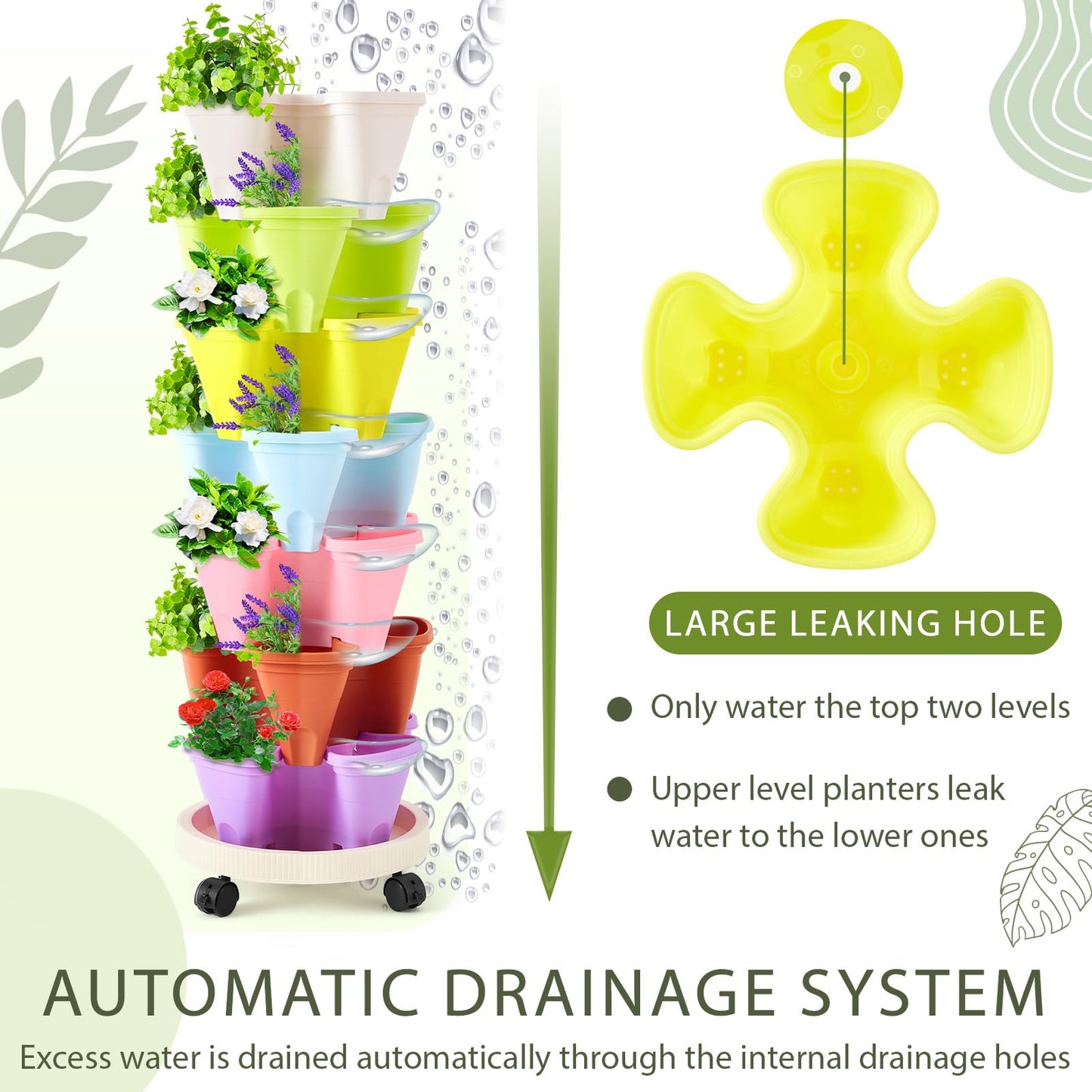 Set(2) of 7 Tier Vertical Planter Tower with Removable Wheels and Tools