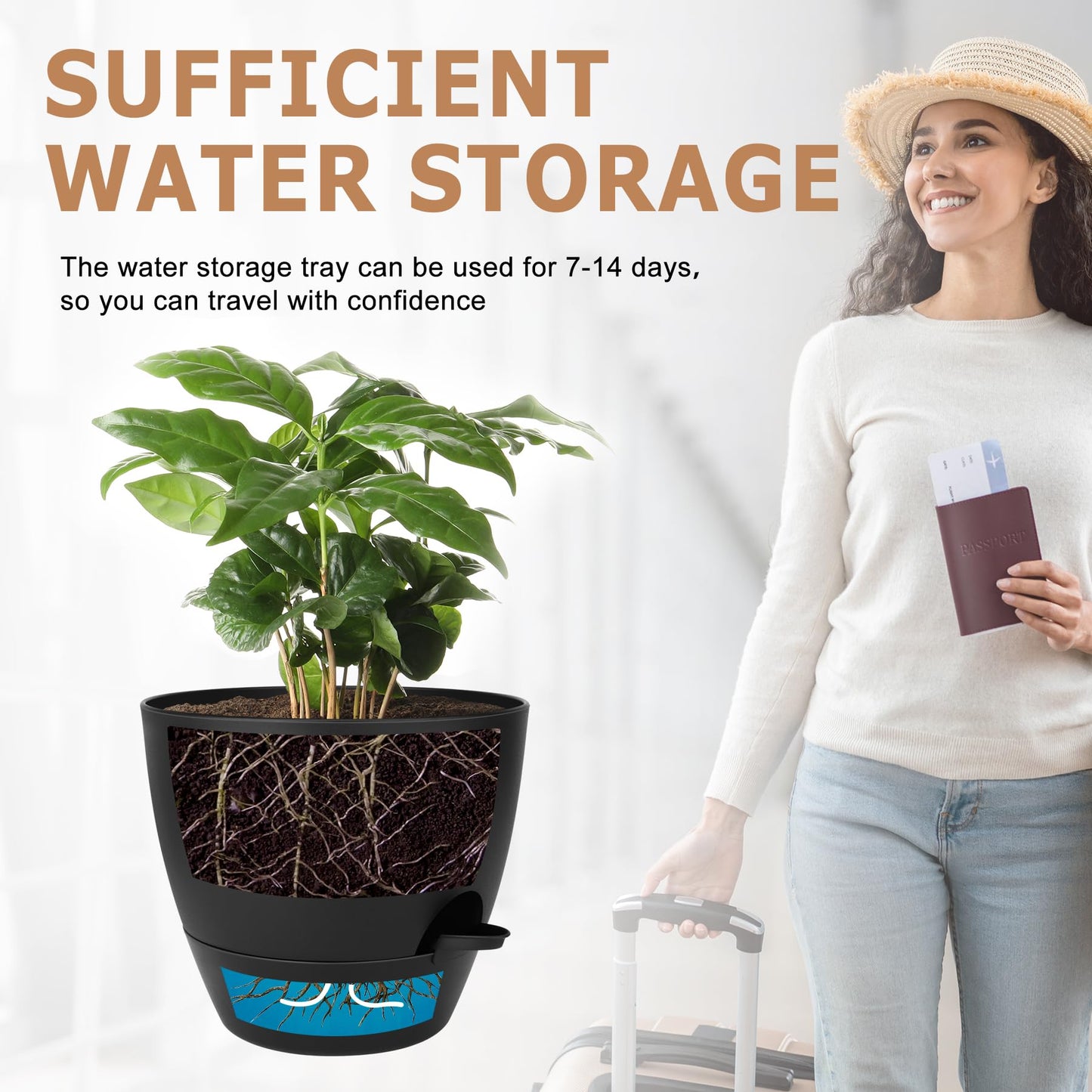 Self Watering Pots, Set of 5 Plastic Planters INdoor/Outdoor