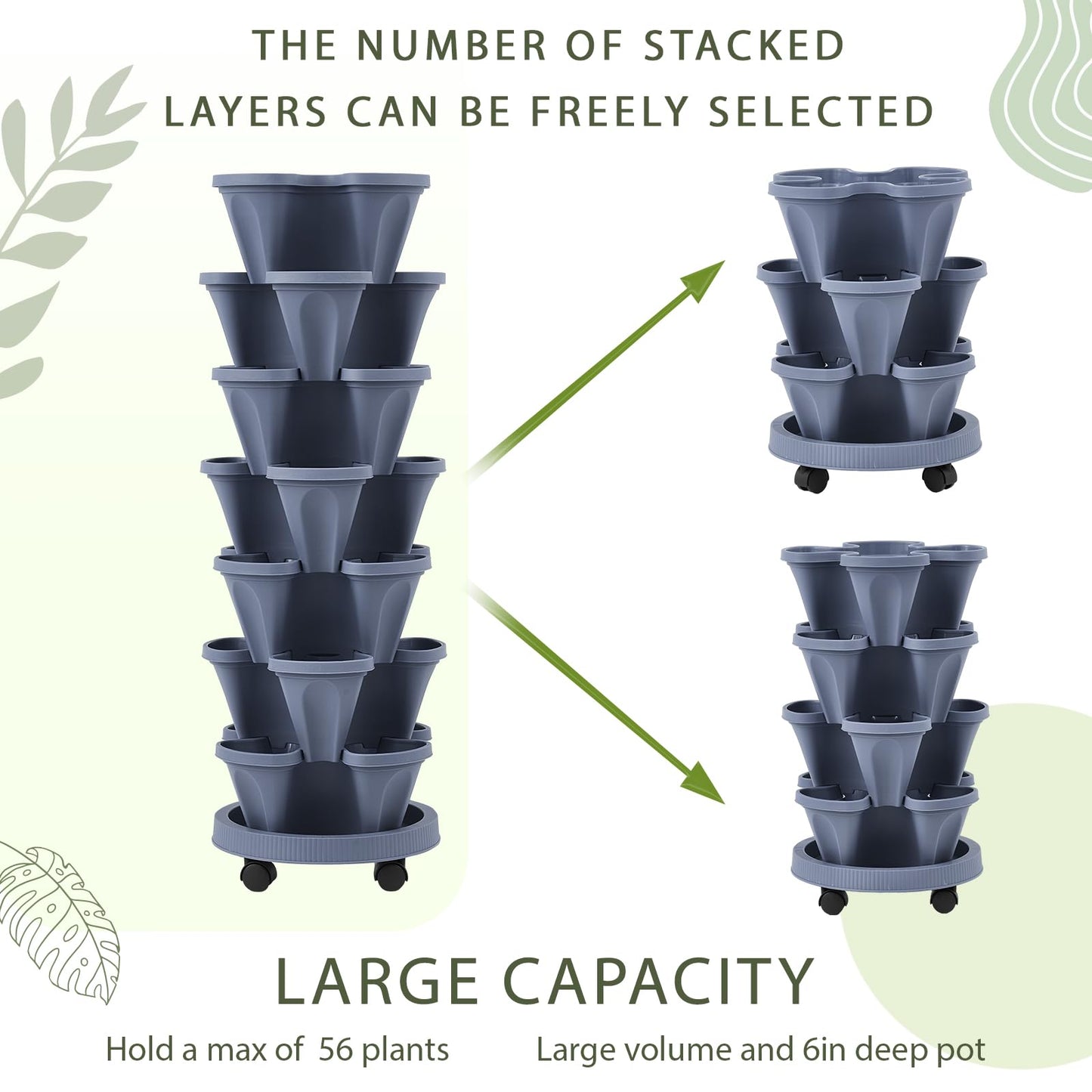 Set(2) of 7 Tier Vertical Planter Tower with Removable Wheels and Tools