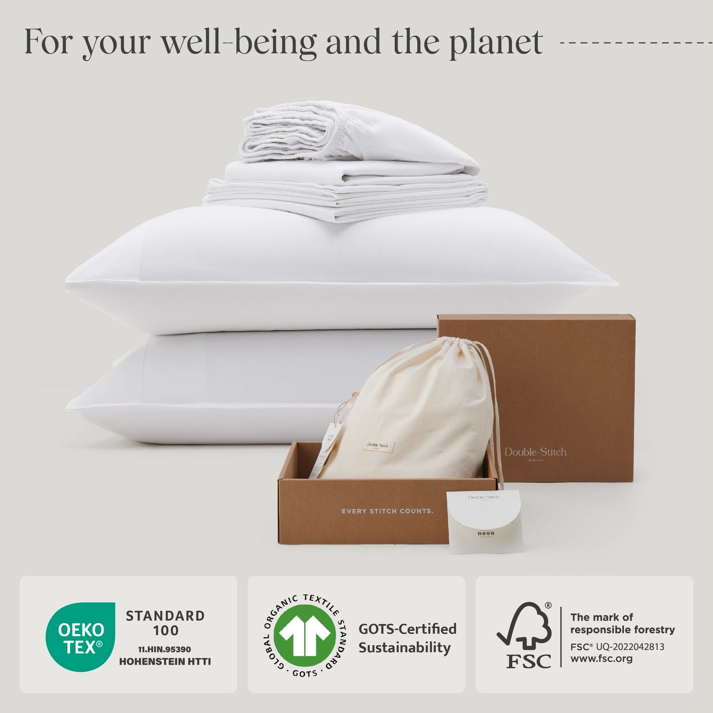 Double Stitch Organic Cotton Sheets - Soft & Breathable Sheet Set 4 Piece, Luxury 300 TC