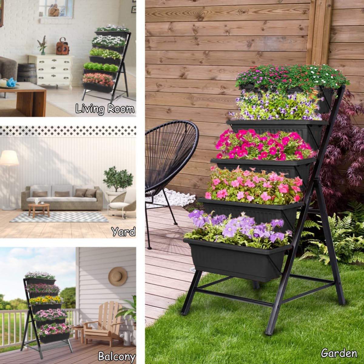 5-Tier Elevated Garden Bed with Lockable Caster Wheels