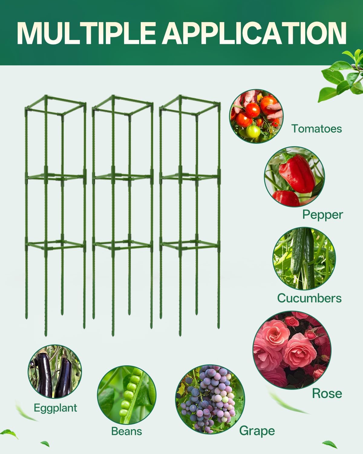 3 Pack Square Tomato Support Cagest for Climbing Vegetables, Flowers, Beans, Cucumber Peony