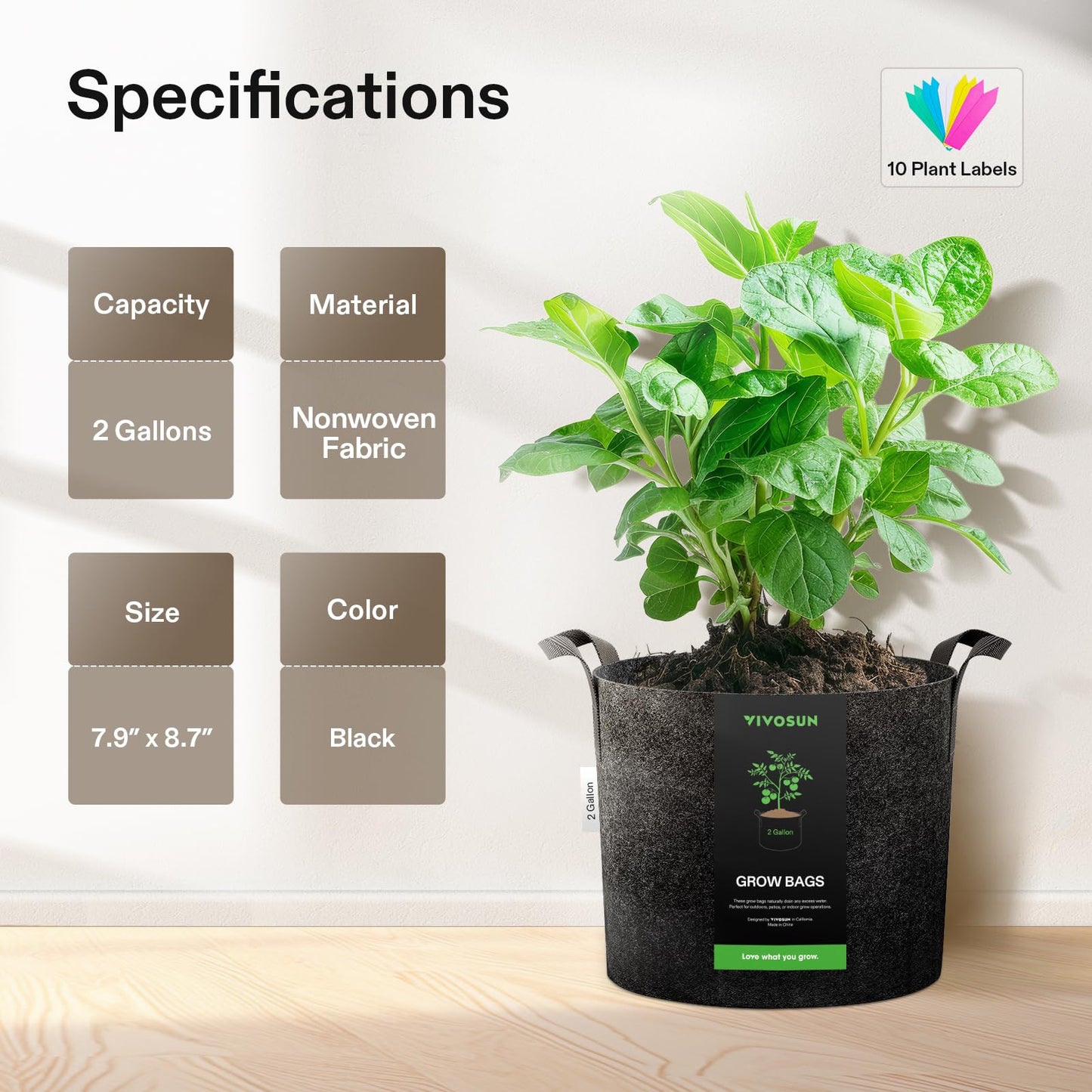 5-Pack 5 Gallon Grow Bags Heavy Duty Plant Fabric Pots with Handles