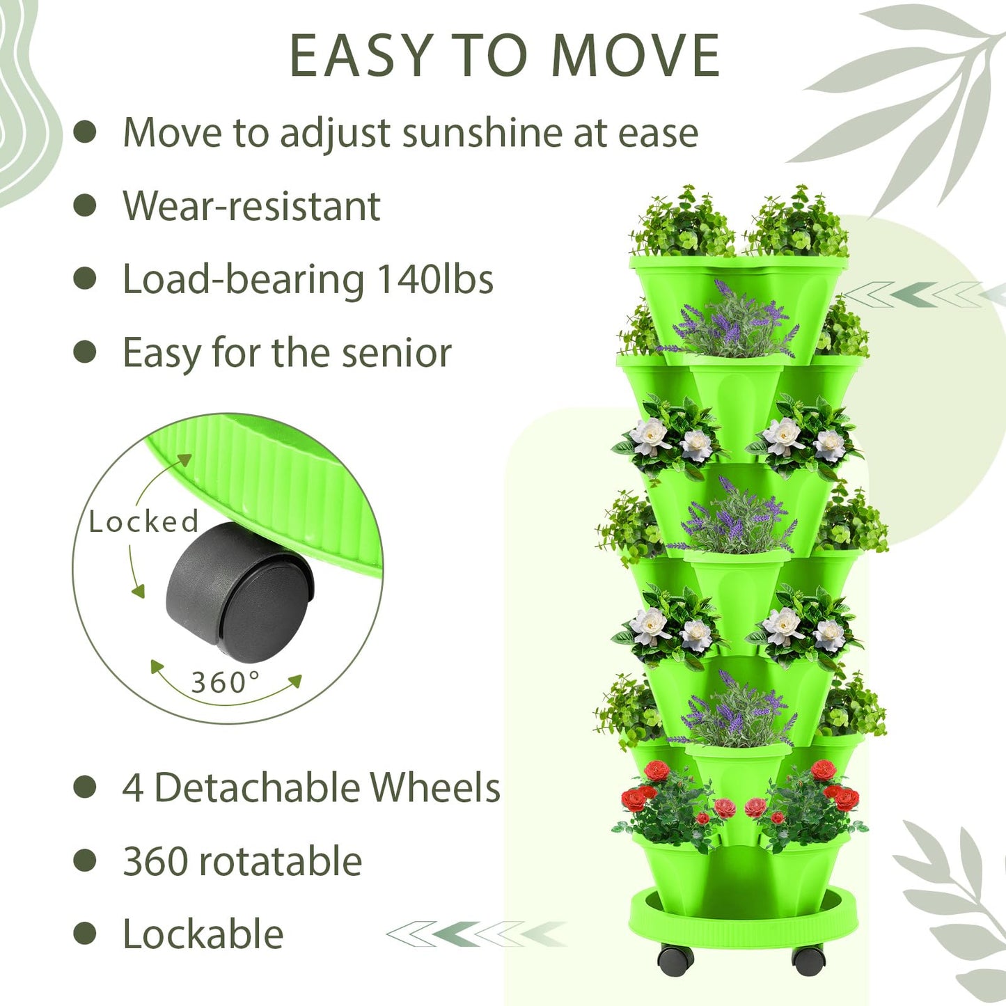 Set(2) of 7 Tier Vertical Planter Tower with Removable Wheels and Tools