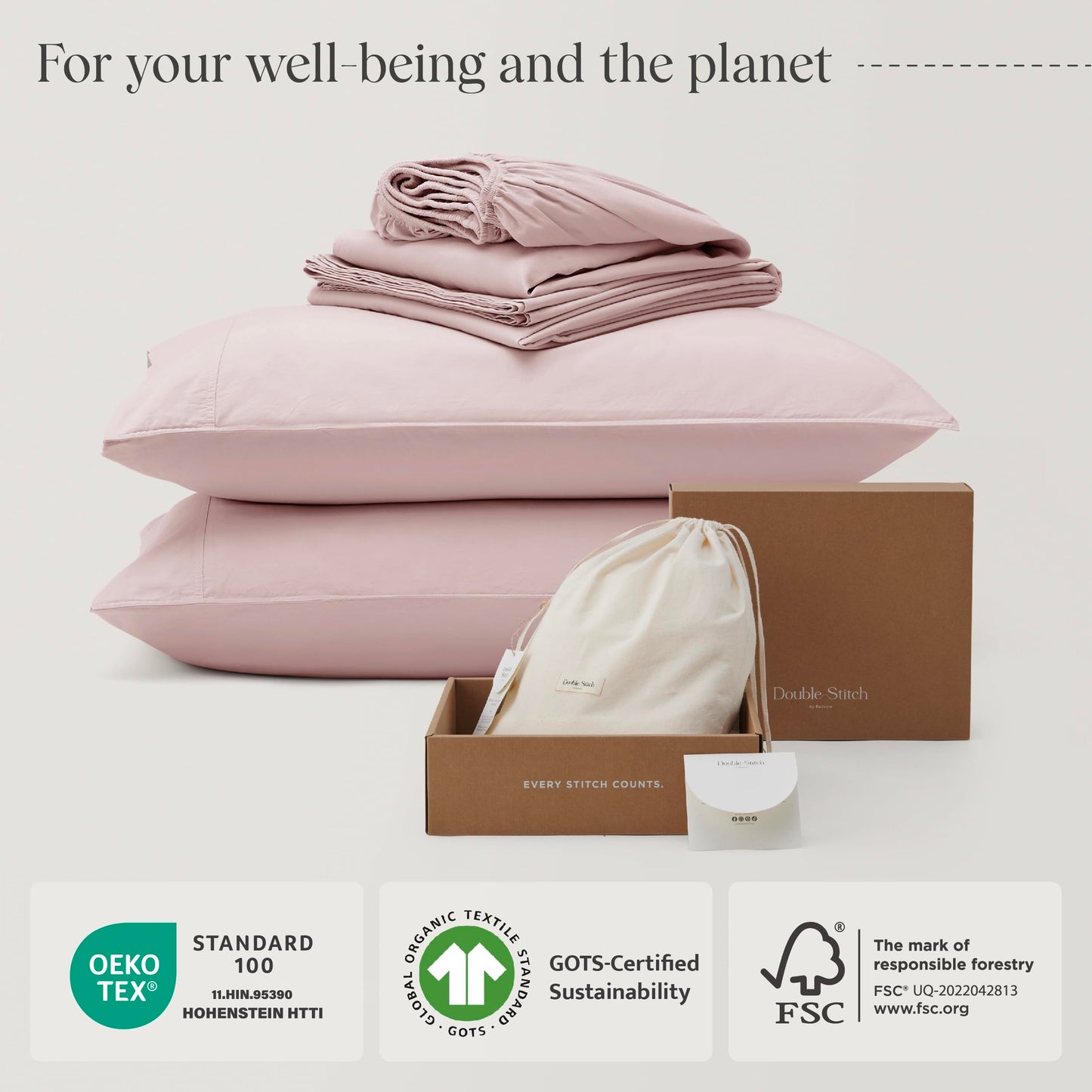 Double Stitch Organic Cotton Sheets - Soft & Breathable Sheet Set 4 Piece, Luxury 300 TC
