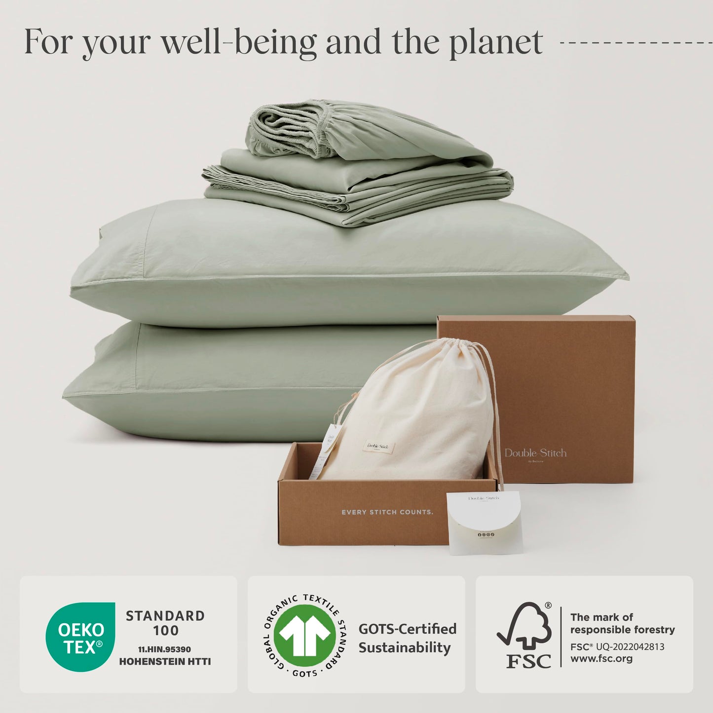 Double Stitch Organic Cotton Sheets - Soft & Breathable Sheet Set 4 Piece, Luxury 300 TC